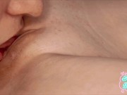 Licked sweet, wet pussy to orgasm close up 9/16