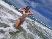 Letting Horny Strangers Watch Me Stuff my Swimsuit in my ASS! on Public Beach 15/16