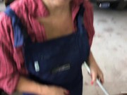 Blonde wife with big tits gets sucks dick in the garage 4/16