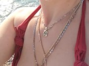 Risky cute pussy flash on public beach 4/16