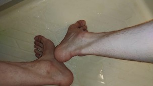 Peeing on own foot.