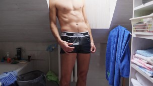 Trying out my new full zipper jogging shorts and cum in my hand