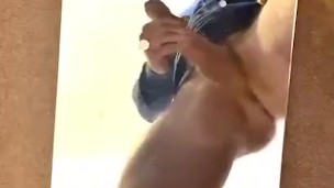 Big cock masturbated onto mirror but hung, uncut straight guy 