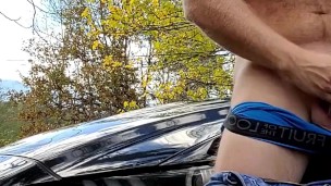 Hot Guy Cums Outside By Road