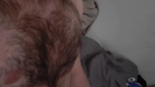 Scruffy armature shoots his load while keeping quiet