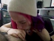 Beautiful Egirl Sucks Him While He Works at Home and Swallow All he Cum in her Mouth. 3/16