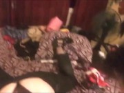 659 (05) - Clothed in my Satin Rose Dress, Black & Gold Thong 3/16