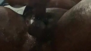 Oiled Up Thick Black Dude Jacking Off w/ Cumshot