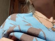 Public squirt. Hot milf at café 2/16