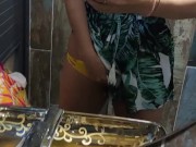 She got horny, squirt at café 7/16