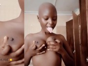 Ebony bald head AKIILISA Licking titties 4/16