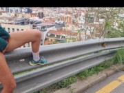Sexy girl is horny outside and shows her pussy