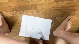 ちんちんにペンを挟んで文字書くのに挑戦してみた♡【おふざけエロ動画】【ちんちん観察日記その４】