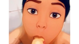 Sucking dildo with Disney filtro