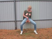 pissing with a powerful stream on the street by the fence 4K 6/16