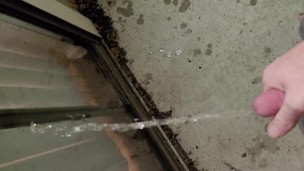 Piss desperation on couch leads to wetting before making it outside 
