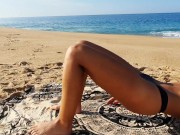 Hot girl masturbating and having tantric sex on a public beach