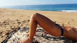 Hot girl masturbating and having tantric sex on a public beach