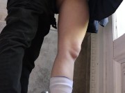Girl in uniform fucked standing and creampied until pussy drips cum. Upskirt 4/16