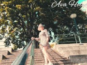 MILF flashing her ass and pussy on public stairs 1/16