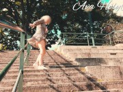 MILF flashing her ass and pussy on public stairs 10/16