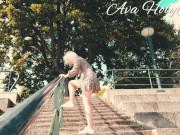 MILF flashing her ass and pussy on public stairs 2/16