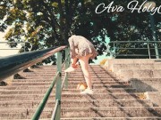 MILF flashing her ass and pussy on public stairs 3/16
