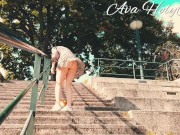 MILF flashing her ass and pussy on public stairs 5/16