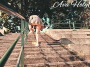 MILF flashing her ass and pussy on public stairs 8/16