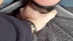 Fucking a flesh light while roommate holds it