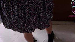 Horny Blondy showing pussy without panties outdoors