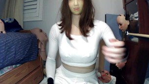 Anime Girl Happi Pt 3! Female mask Happi girl unmasks from her doll mask Jill and plays with herself