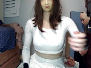 Anime Girl Happi Pt 3! Female mask Happi girl unmasks from her doll mask Jill and plays with herself