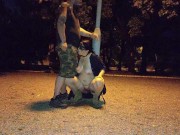 A submisive piss slut takes a piss in her mouth in a public park 13/16