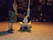 A submisive piss slut takes a piss in her mouth in a public park 14/16