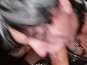 Submissive throat  gags on big dick