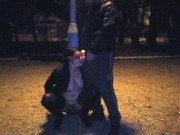 A piss slut wife drinks a piss in a public park 13/16