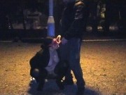 A piss slut wife drinks a piss in a public park 14/16