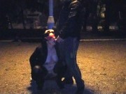 A piss slut wife drinks a piss in a public park 16/16