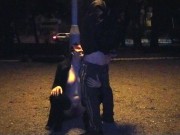 A piss slut wife drinks a piss in a public park 4/16