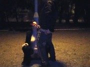 A piss slut wife drinks a piss in a public park 7/16