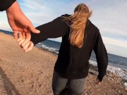 CUM IN MY MOUTH - hot risky public beach blowjob on first tinder date 1/16