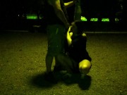 Training a piss slut's wife in a public park. 14/16