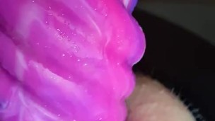 Femboy playing with a big unicorn horn