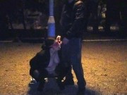 A submissive slut wife takes my piss in her mouth in a public park 15/16