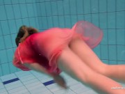 Swimming beauty totally naked and lonely in the pool 5/16