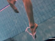 Swimming beauty totally naked and lonely in the pool 7/16