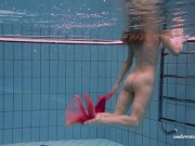 Swimming beauty totally naked and lonely in the pool 9/16