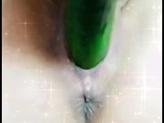 Busty blonde enjoys masturbating with her huge cucumber watch how I get milk out of my pussy 4/16