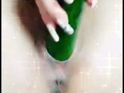 Busty blonde enjoys masturbating with her huge cucumber watch how I get milk out of my pussy 6/16
